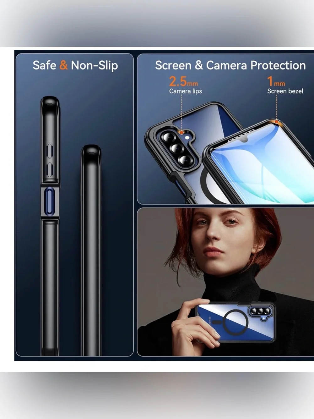 Samsung Magnetic Clear Shockproof Case with Black Trim for Galaxy A17/A16